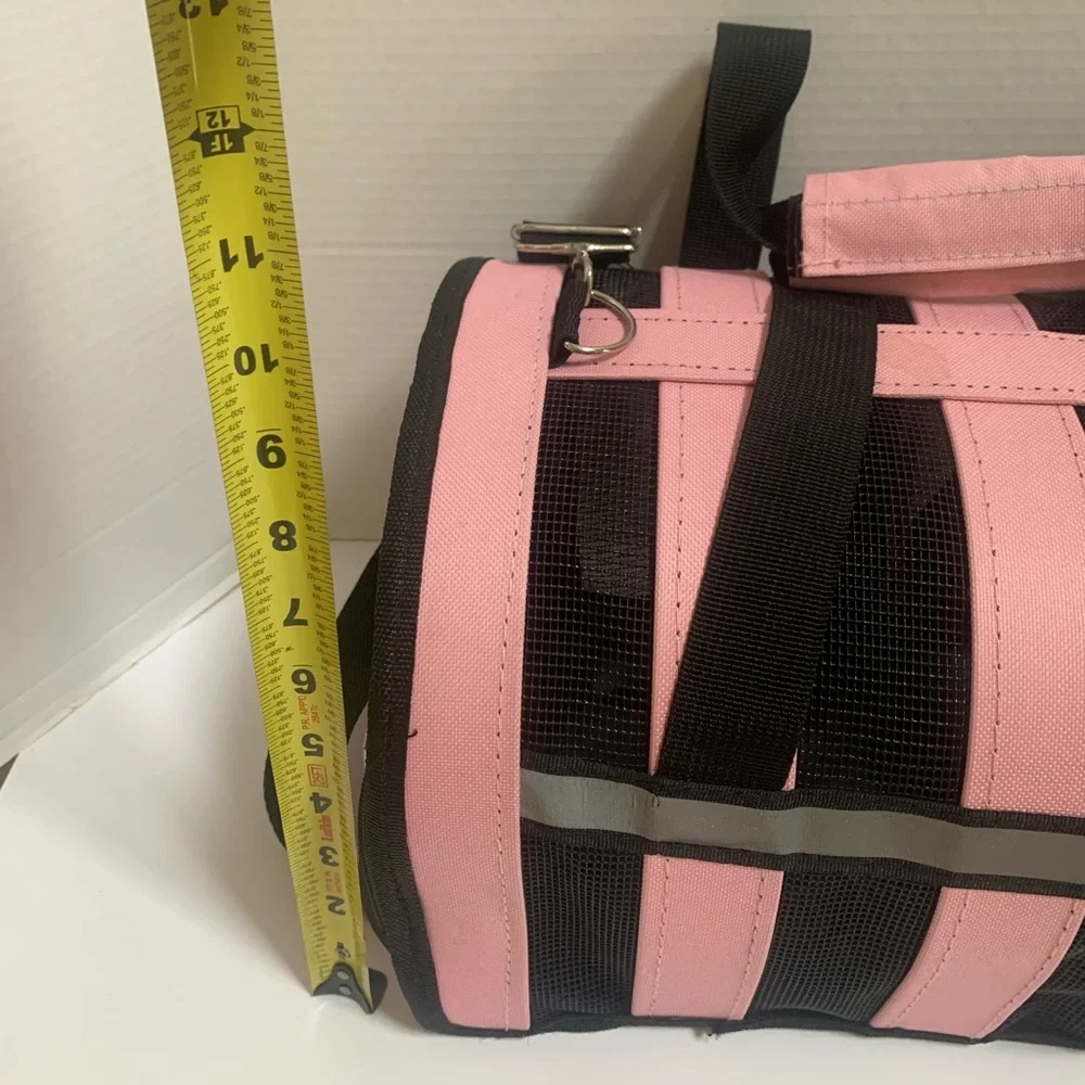 Small Pet carrier bag Pink with Black mesh handle plus detachable shoulder strap